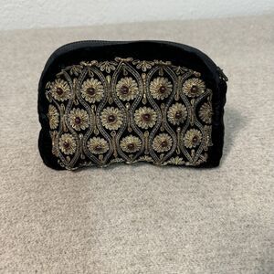 Vintage Sudha Bag Black Velvet Beaded Evening Clutch Zip Closure 7.5x5 Elegant